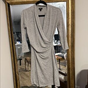 Ann Taylor Light Gray 3/4 Sleeve wrap Dress xxsp